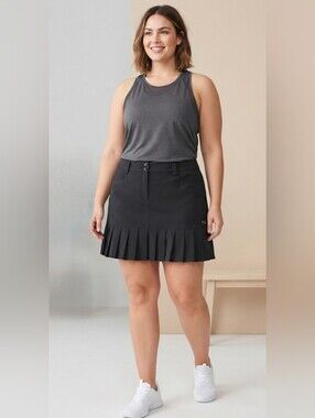 NOLA Pleated Athletic Mini Skort, golf Tennis Classic Black,Sporty, plus Size 20